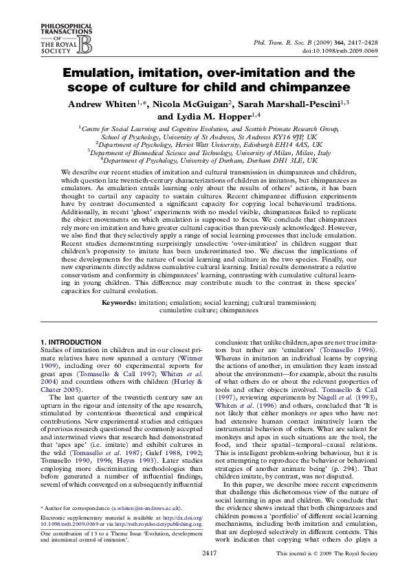 (PDF) Emulation imitation over imitation and the scope of culture for ...