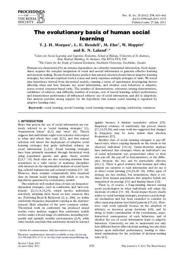 (PDF) The evolutionary basis of human social learning.pdf