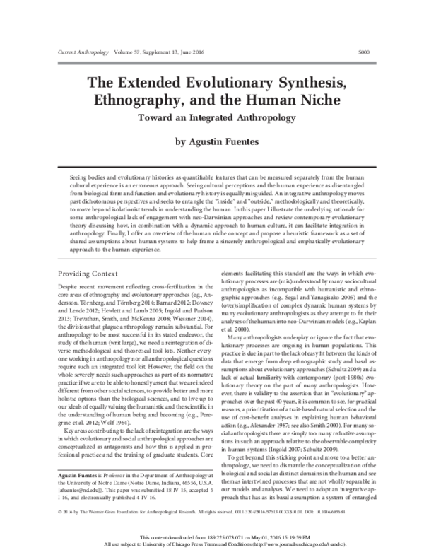 (PDF) The extended evolutionary synthesis ethnography and the human ...