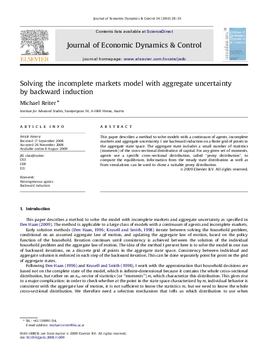 (PDF) Solving the incomplete markets model with aggregate uncertainty ...