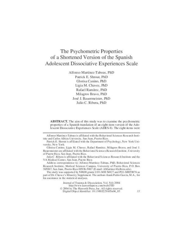(PDF) The Psychometric Properties of a Shortened Version of the Spanish ...