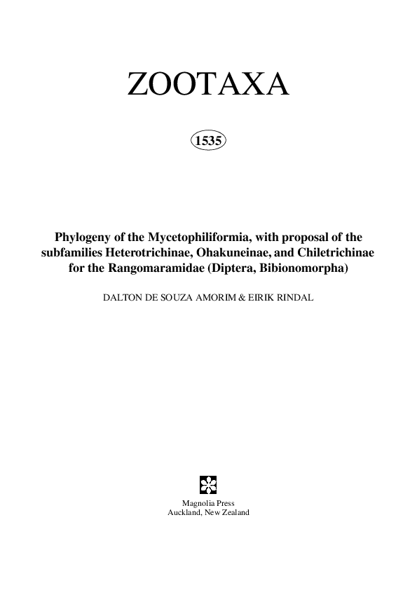 (PDF) Phylogeny of the Mycetophiliformia, with proposal of the