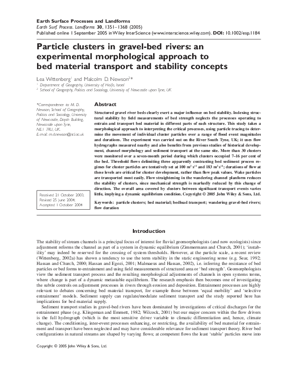 (PDF) Particle clusters in gravel-bed rivers: an experimental ...