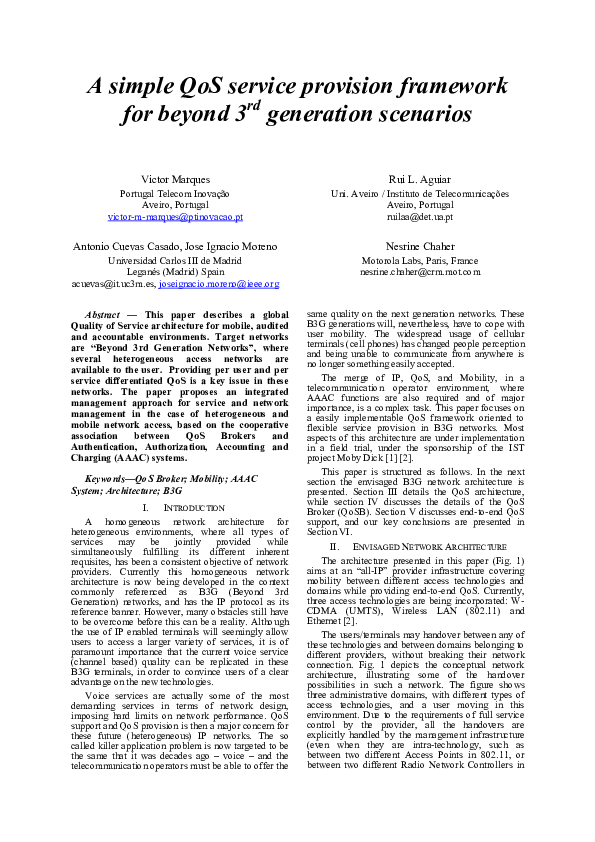 (PDF) A simple QoS service provision framework for beyond 3rd ...