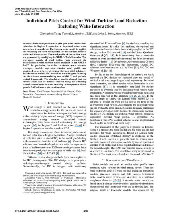 (PDF) Individual pitch control for wind turbine load reduction ...