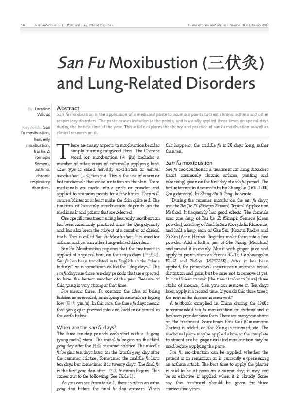 (PDF) San Fu Moxibustion (三伏灸) and Lung-Related Disorders
