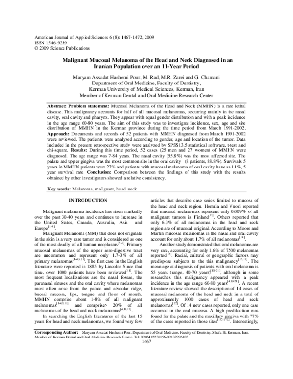 (PDF) Malignant Mucosal Melanoma of the Head and Neck Diagnosed in an ...