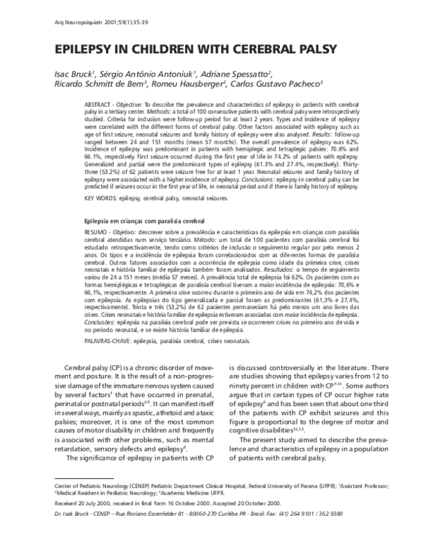 (PDF) Epilepsy in children with cerebral palsy