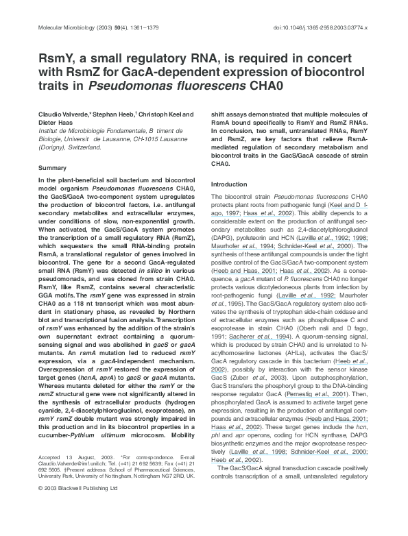 (PDF) RsmY, a small regulatory RNA, is required in concert with RsmZ ...