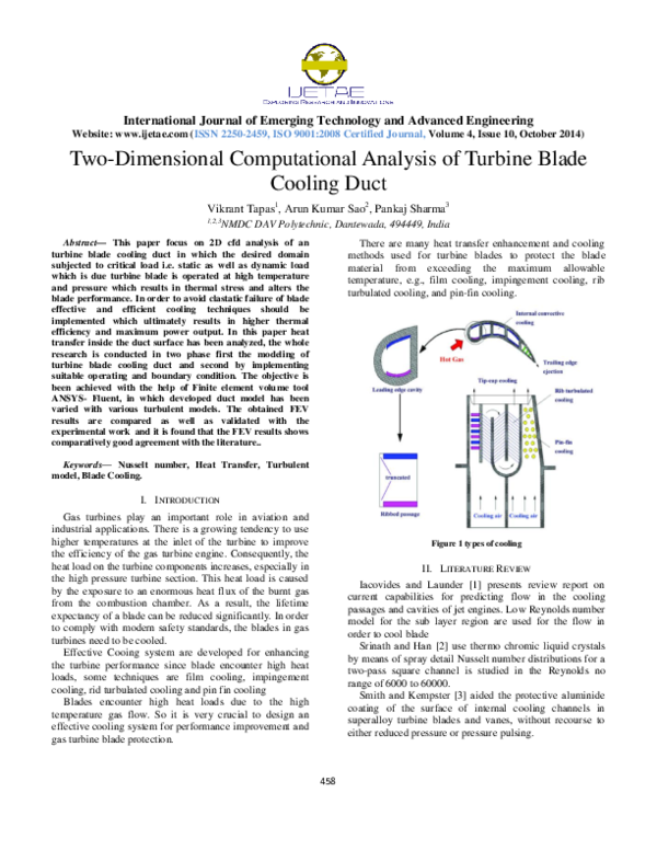 Two-Dimensional Computational Analysis of Turbine Blade Cooling Duct
