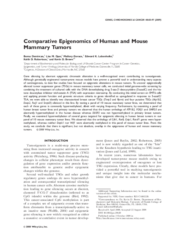 (PDF) Comparative epigenomics of human and mouse mammary tumors