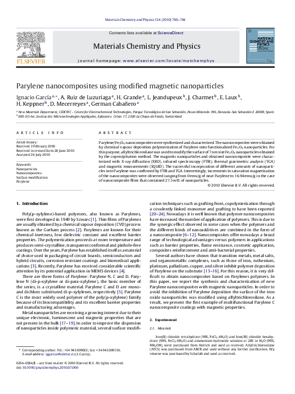 (PDF) Parylene nanocomposites using modified magnetic nanoparticles