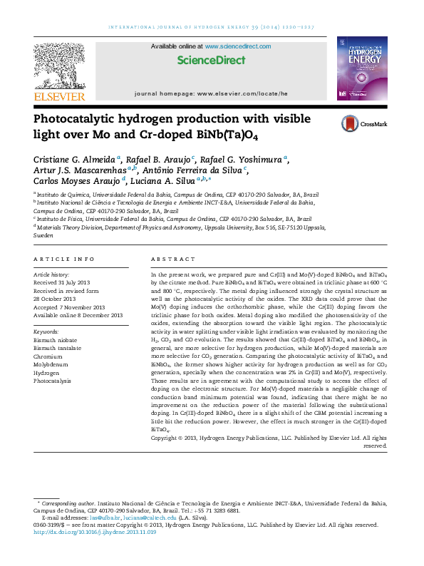 (PDF) Photocatalytic Hydrogen Production with Visible Light over Pt ...