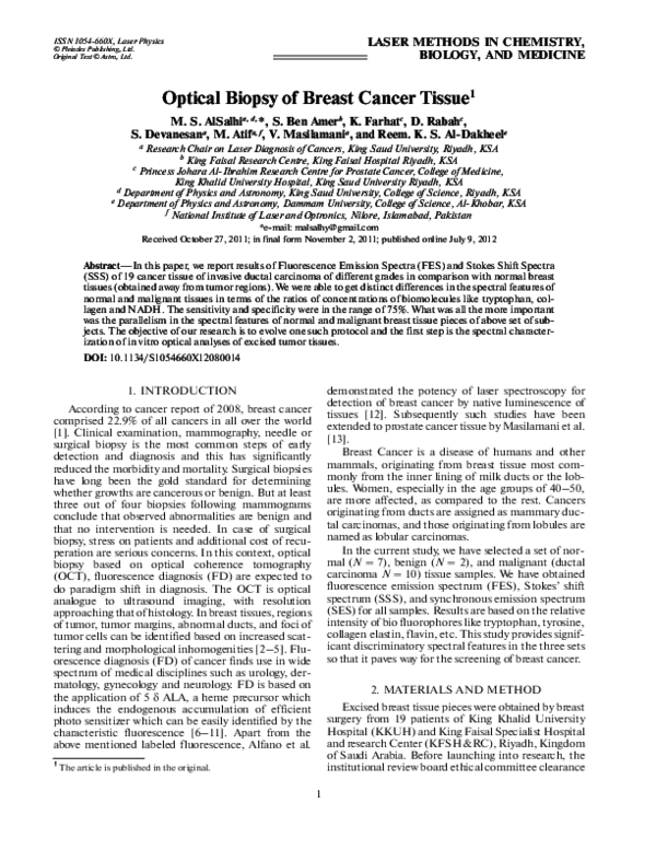 (PDF) Optical biopsy of breast cancer tissue