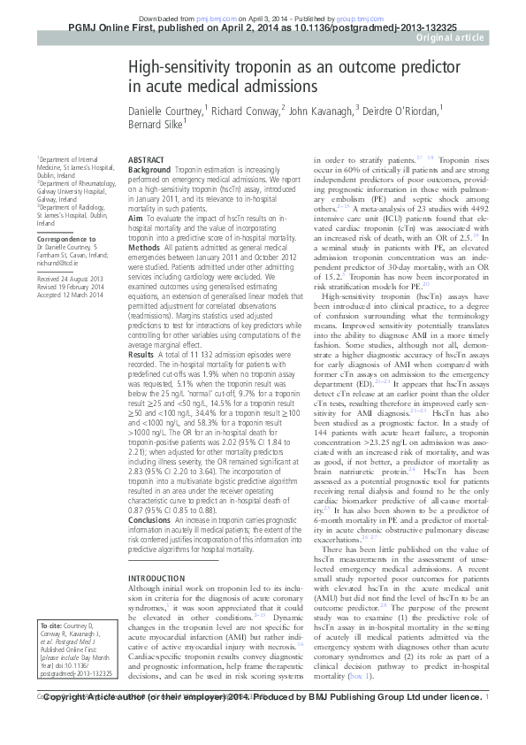 (PDF) High-sensitivity troponin as an outcome predictor in acute ...