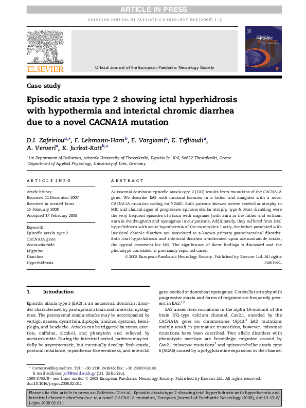 (PDF) Episodic ataxia type 2 showing ictal hyperhidrosis with ...