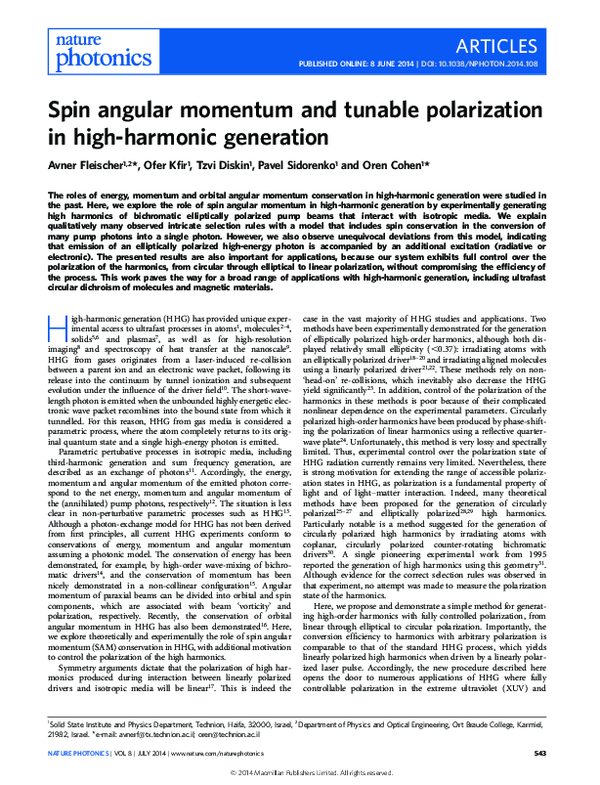 (PDF) Spin angular momentum and tunable polarization in high-harmonic ...