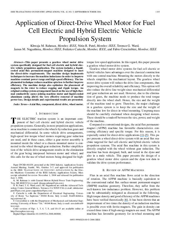 (PDF) Application of DirectDrive Wheel Motor for Fuel Cell Electric