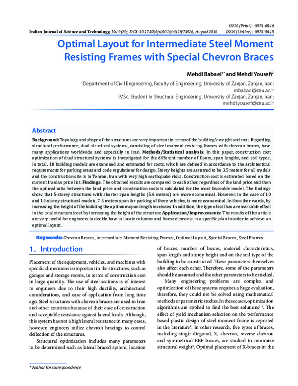 Optimal Layout for Intermediate Steel Moment Resisting Frames with ...