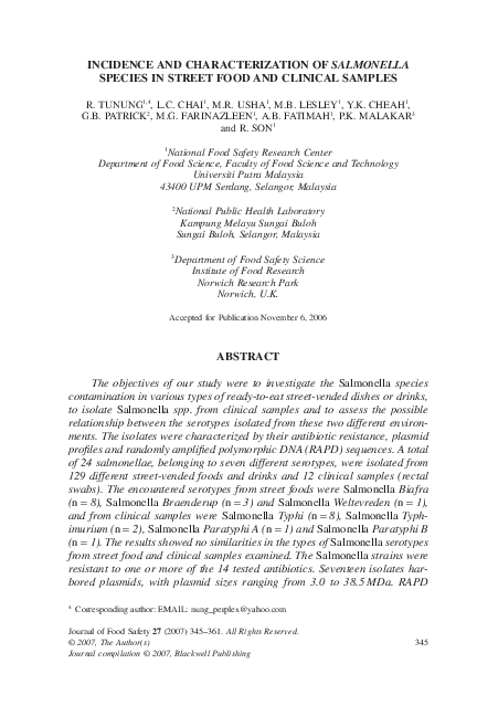 (PDF) INCIDENCE AND CHARACTERIZATION OF SALMONELLA SPECIES IN STREET ...