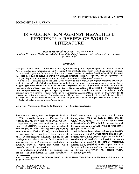 (PDF) Is vaccination against hepatitis b efficient? A review of world ...
