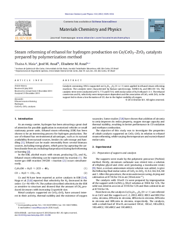 (PDF) Steam reforming of ethanol for hydrogen production: Thermodynamic ...