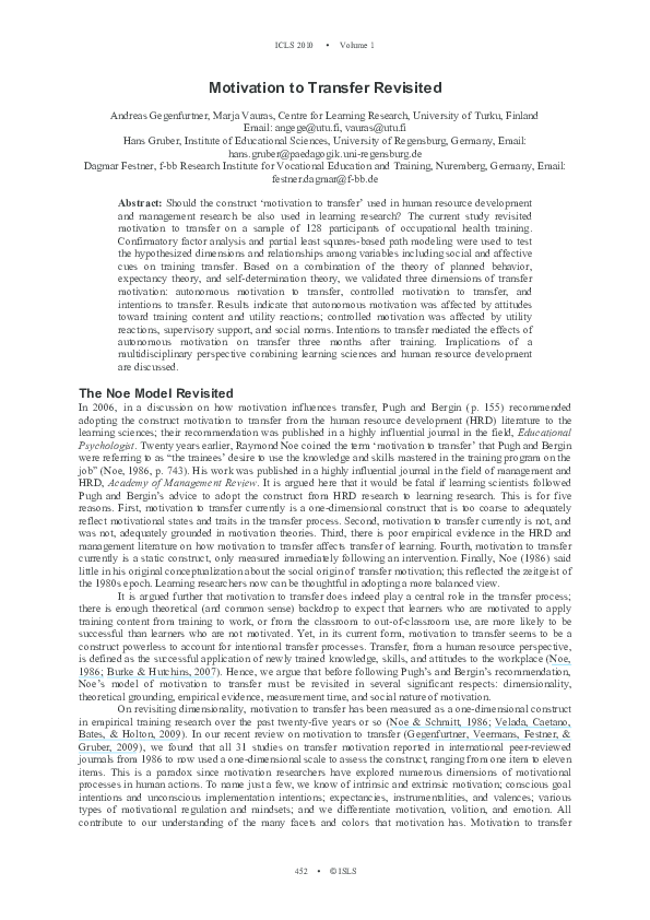 (PDF) Motivation to transfer revisited