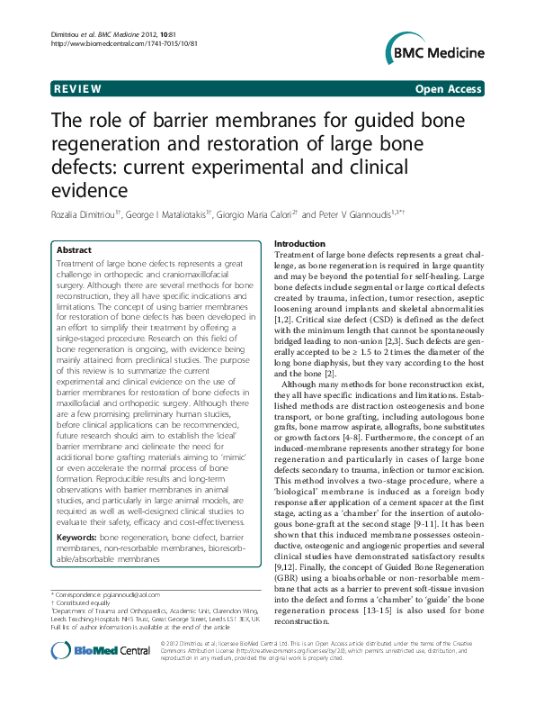 (PDF) The role of barrier membranes for guided bone regeneration and