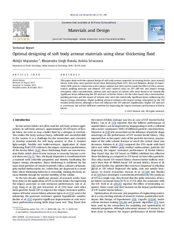(PDF) Optimal designing of soft body armour materials using shear ...