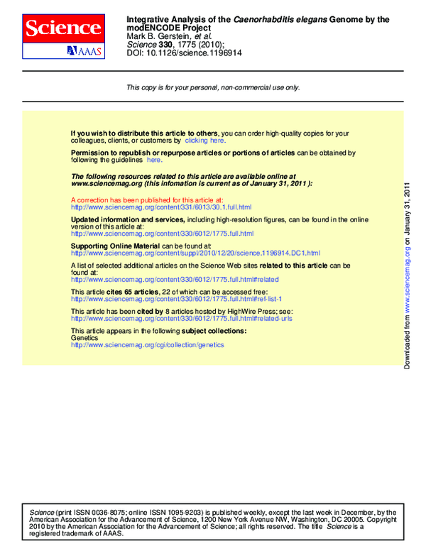 (PDF) Integrative Analysis of the Caenorhabditis elegans Genome by the ...