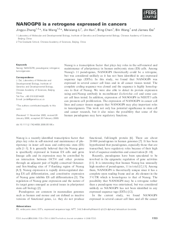 (PDF) NANOGP8 is a retrogene expressed in cancers
