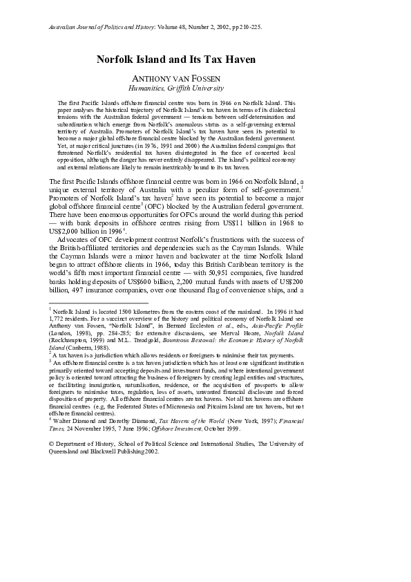 (PDF) Norfolk Island and Its Tax Haven Anthony van Fossen Academia.edu