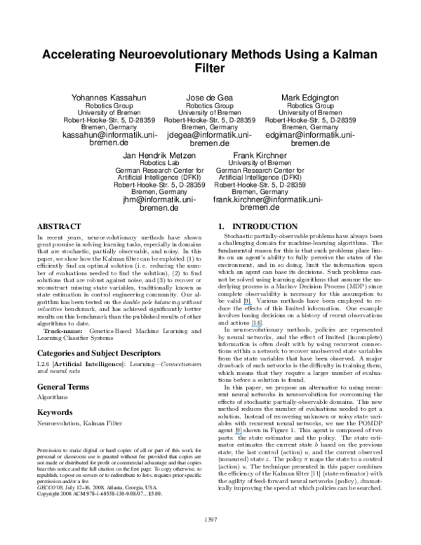 (PDF) Accelerating neuroevolutionary methods using a Kalman filter
