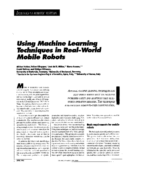 (PDF) Using machine learning techniques in real-world mobile robots