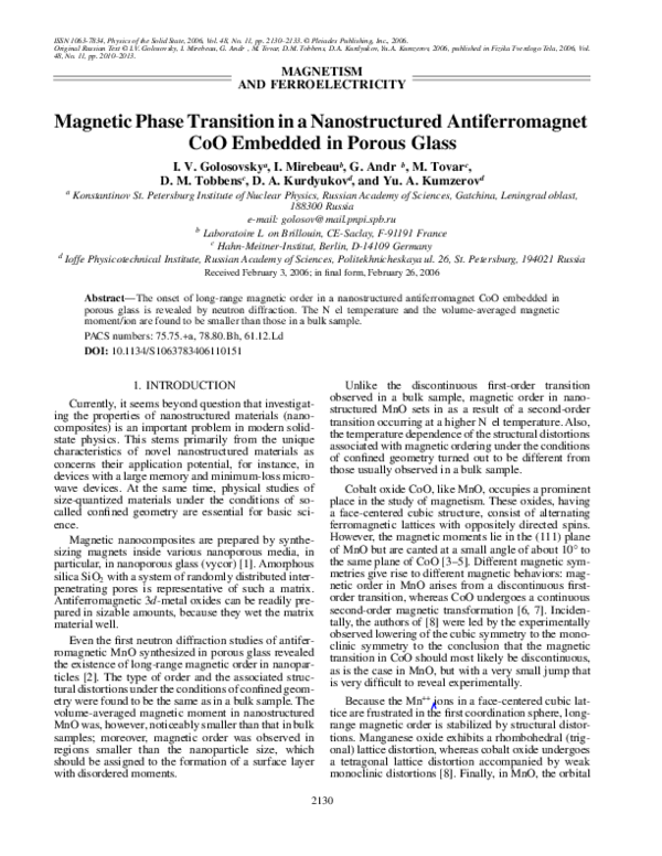 (PDF) Magnetic phase transition in a nanostructured antiferromagnet CoO ...