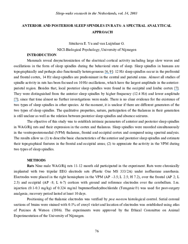 (PDF) Anterior and posterior sleep spindles in rats : a spectral ...