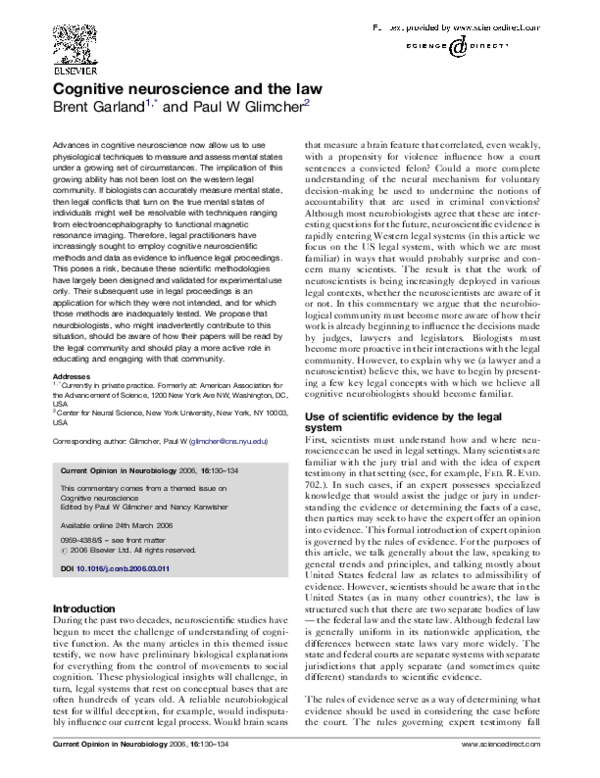 (PDF) Cognitive neuroscience and the law