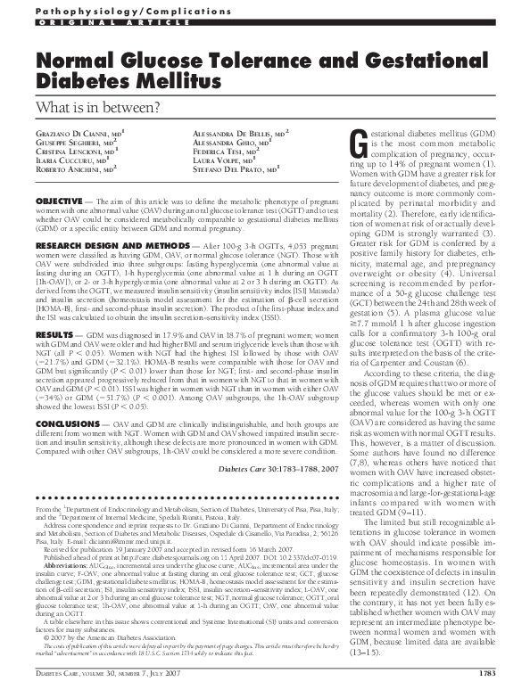 (PDF) Normal Glucose Tolerance and Gestational Diabetes Mellitus: What ...