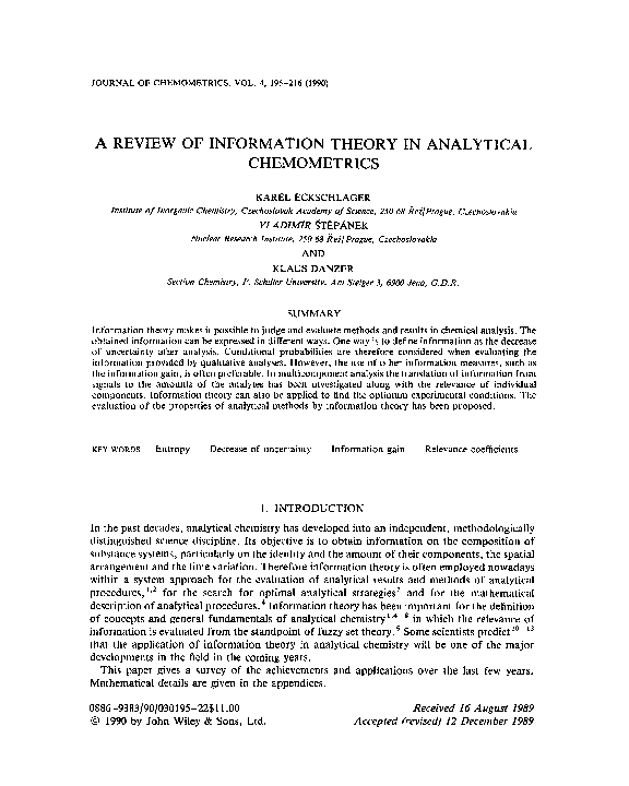 (PDF) A review of information theory in analytical chemometrics