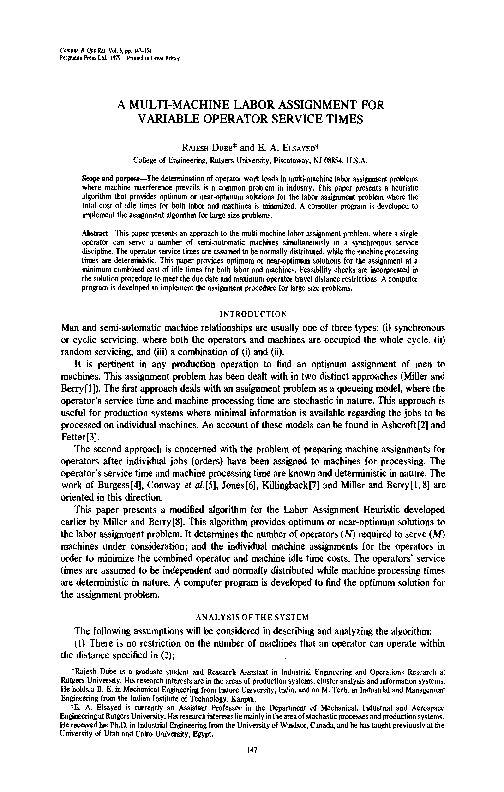 (PDF) A multi-machine labor assignment for variable operator service times