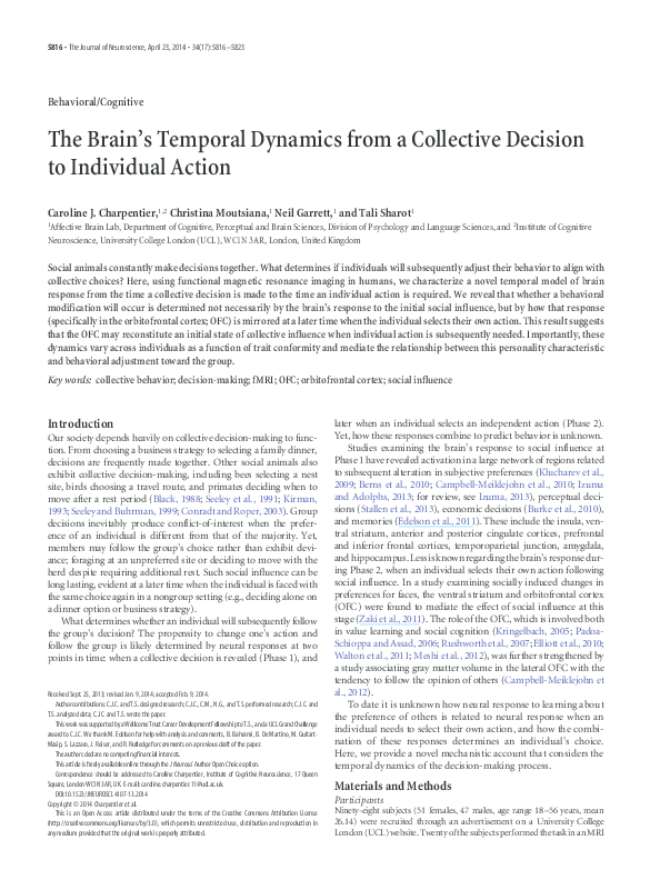 (PDF) The Brain's Temporal Dynamics from a Collective Decision to ...