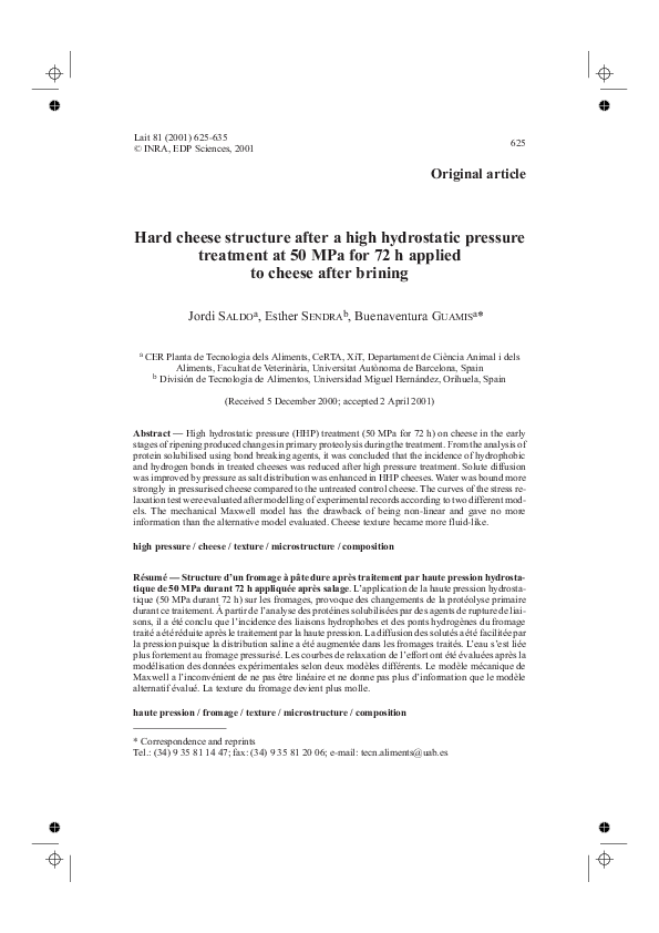 (PDF) Hard cheese structure after a high hydrostatic pressure treatment ...