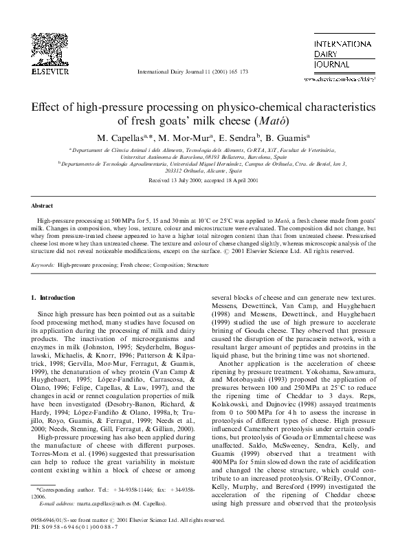 (PDF) Effect of high-pressure processing on physico-chemical ...