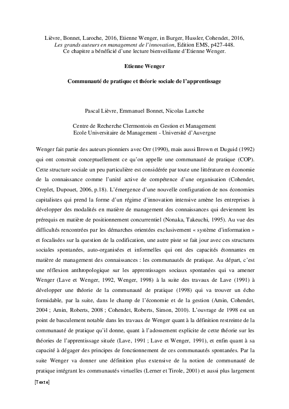 Pdf Etienne Wenger Pascal Lievre Academia Edu
