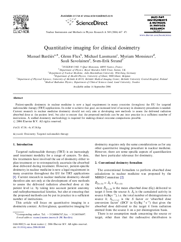 (PDF) Quantitative imaging for clinical dosimetry