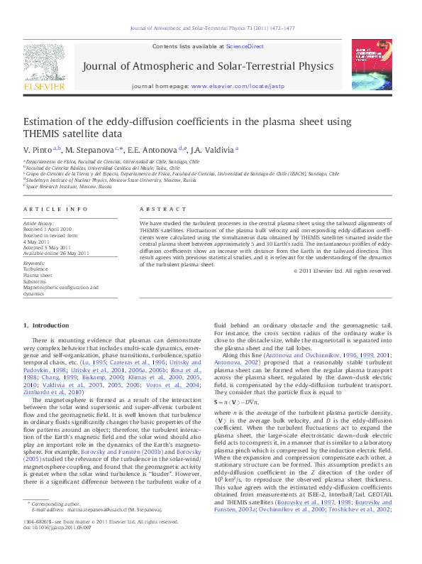 (PDF) Estimation of the eddy-diffusion coefficients in the plasma sheet ...
