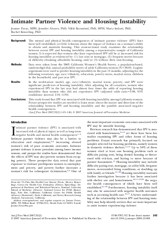 (PDF) Intimate Partner Violence and Housing Instability