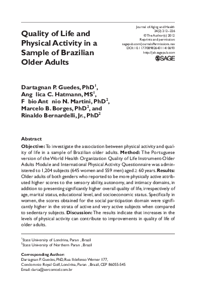 (PDF) Quality of Life and Physical Activity in a Sample of Brazilian ...