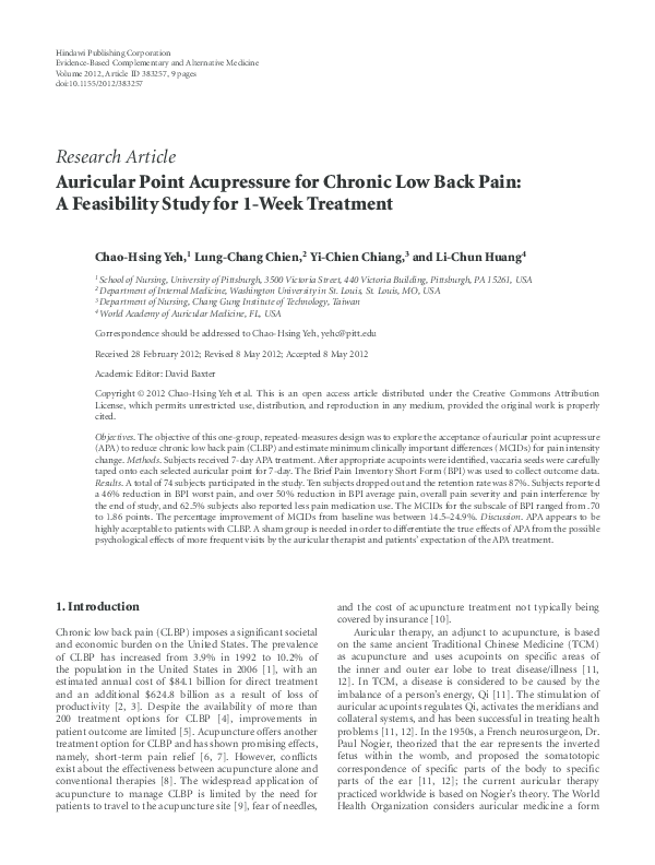 (PDF) Auricular point acupressure for chronic low back pain: A ...