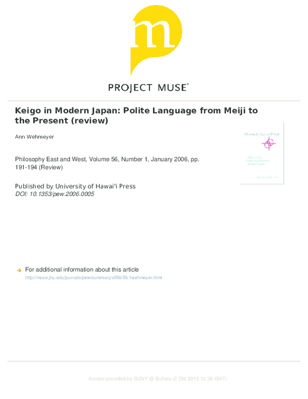 PDF) Keigo in Modern Japan: Polite Language from Meiji to the